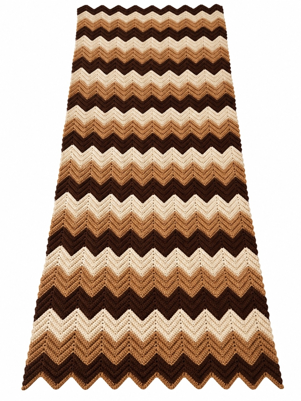 handmade vintage crochet afghan blanket with a chevron pattern brown and Tan